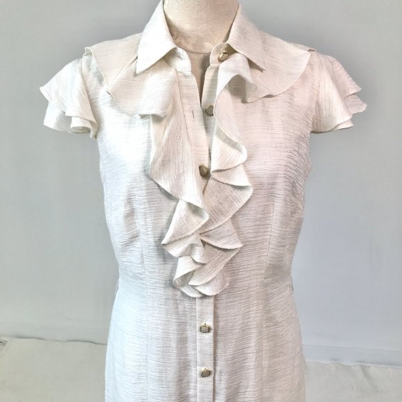 Antonio Melani 6 Metallic Button Down Dress White - Picture 6 of 15